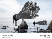 Speaker-like structures on a beach. 