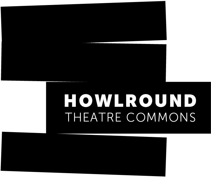 Logo for Howlround - name appearing on a higgledy-piggledy pile of black horizontal strips, like censorship bars.