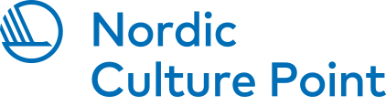 Logo for Nordic Culture Point. Name spelled out in a mid-blue, next to an abstract icon looking like a bird in flight.