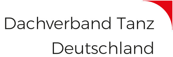 Dachverband Tanz Deutschland logo - name written out in a straightforward sans serif with a curving red marker in the upper right corner.