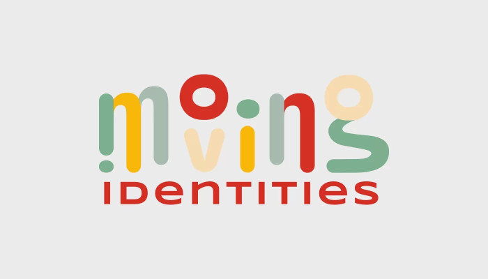 Colour letters of the text 'Moving Identities'.