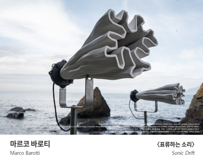 Speaker-like structures on a beach. 