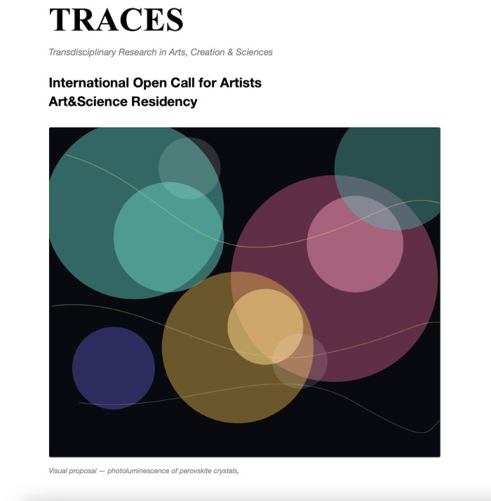 Text of the call with an image of circles representing photoluminescence of perovskite crystals.