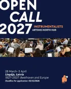 Text of the call with a photo of an orchestra. 
