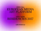 Title of the call on two merging colours. 