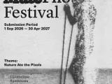 Text of the call with a blurry black and white figure. 