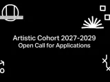 Title of the open call with symbols in the corners. 