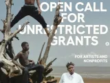 People on a tree in a sparse landscape, with the text of the call. 
