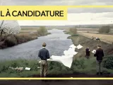 Title of the call with a photo of 2 people in a rural landscape with a river and flat plains. 