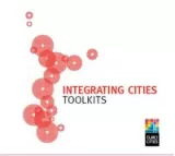 Cover for Integrating Cities Toolkits. Shows clusters of red overlapping circles, like map markers.