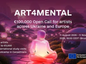 Text of the call with an artificial figure meditating in a collection of lights. 